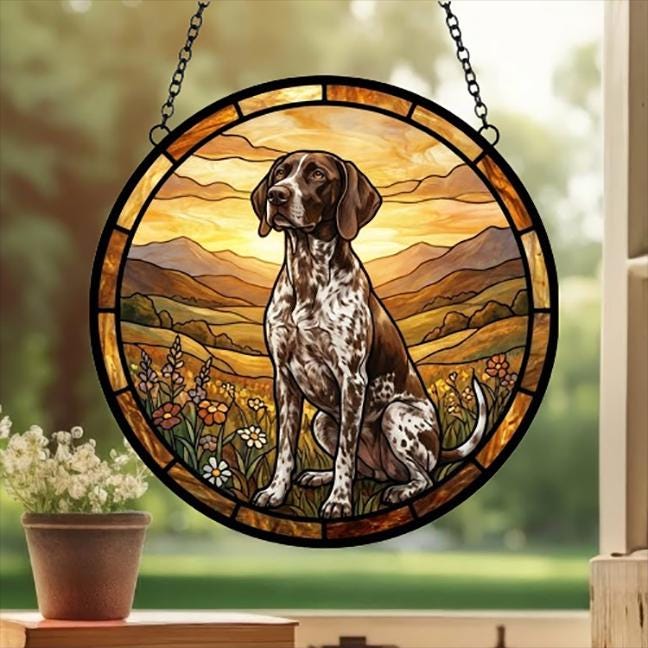 Custom German Shorthaired Pointer dog Stained Glass Suncatcher,  Pet Lover Gift, Housewarming Gift, Window Hangings