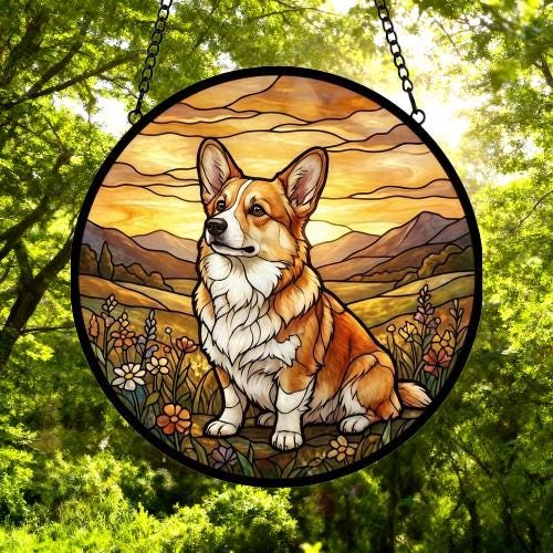 Custom Pembroke Welsh Corgi dog Stained Glass Suncatcher,  Pet Lover Gift, Housewarming Gift, Window Hangings - image 4