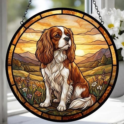Custom Cavalier King Charles Spaniel dog Stained Glass Suncatcher,  Pet Lover Gift, Housewarming Gift, Window Hangings - image 3