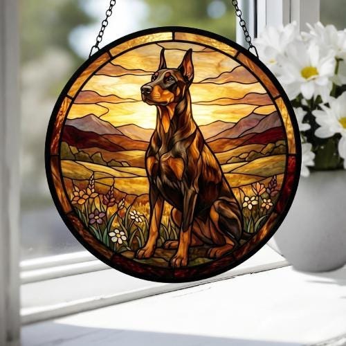 Custom Doberman Pinscher dog Stained Glass Suncatcher,  Pet Lover Gift, Housewarming Gift, Window Hangings - image 3