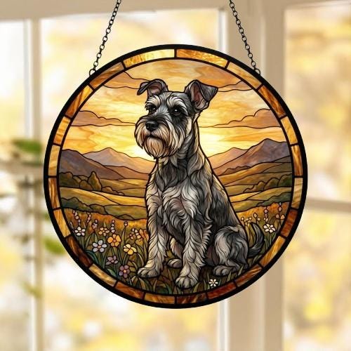 Custom Miniature Schnauzer dog Stained Glass Suncatcher,  Pet Lover Gift, Housewarming Gift, Window Hangings - image 5