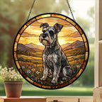 Custom Miniature Schnauzer dog Stained Glass Suncatcher,  Pet Lover Gift, Housewarming Gift, Window Hangings