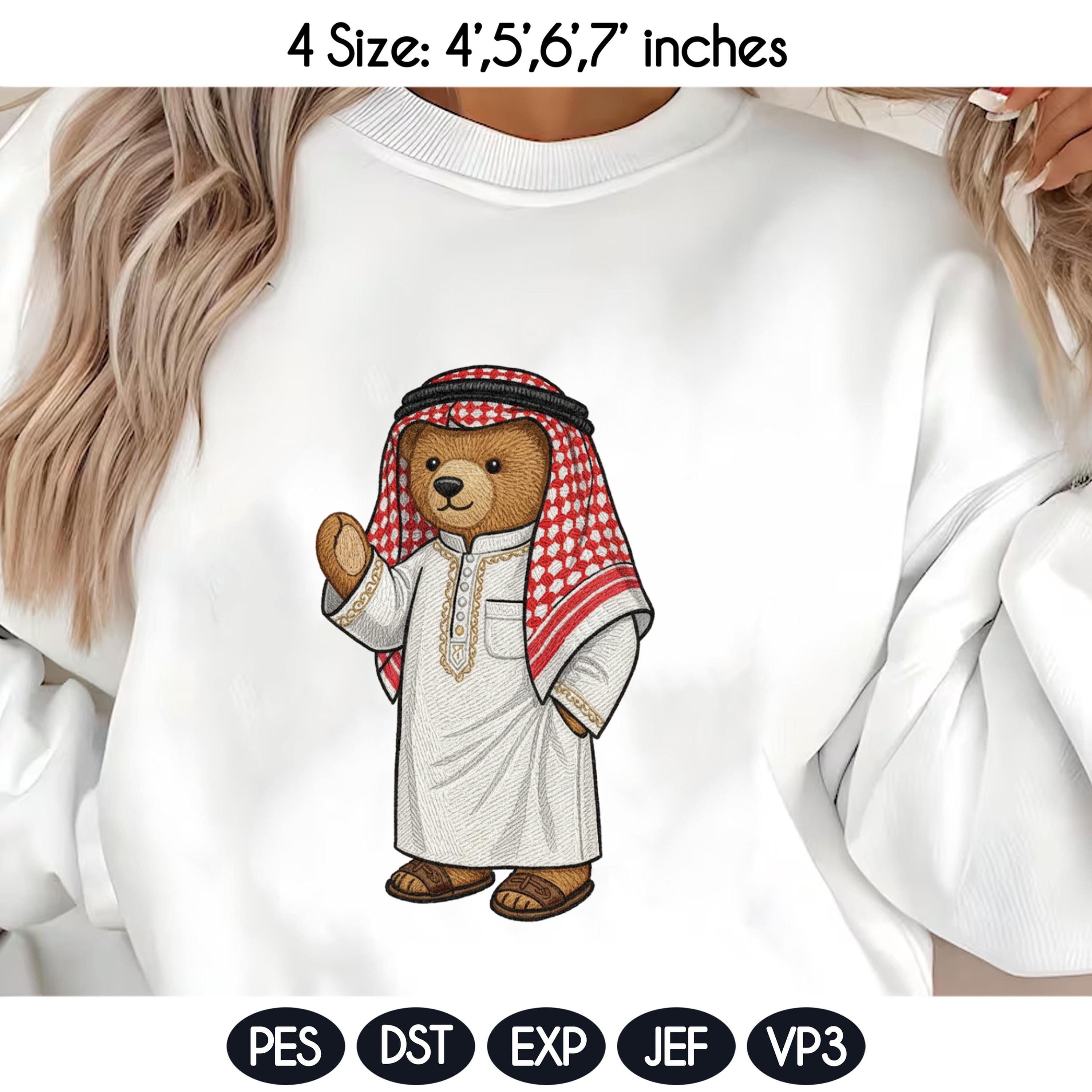 Arab Teddy Bear Embroidery Design Wearing Kuffiya Thobe, Cultural Bear Machine Embroidery File, 4 sizes, Digital Download - image 3