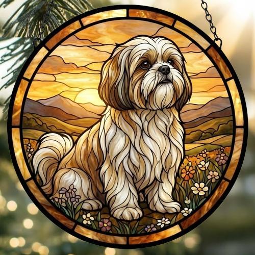 Custom Shih Tzu dog Stained Glass Suncatcher,  Pet Lover Gift, Housewarming Gift, Window Hangings - image 2