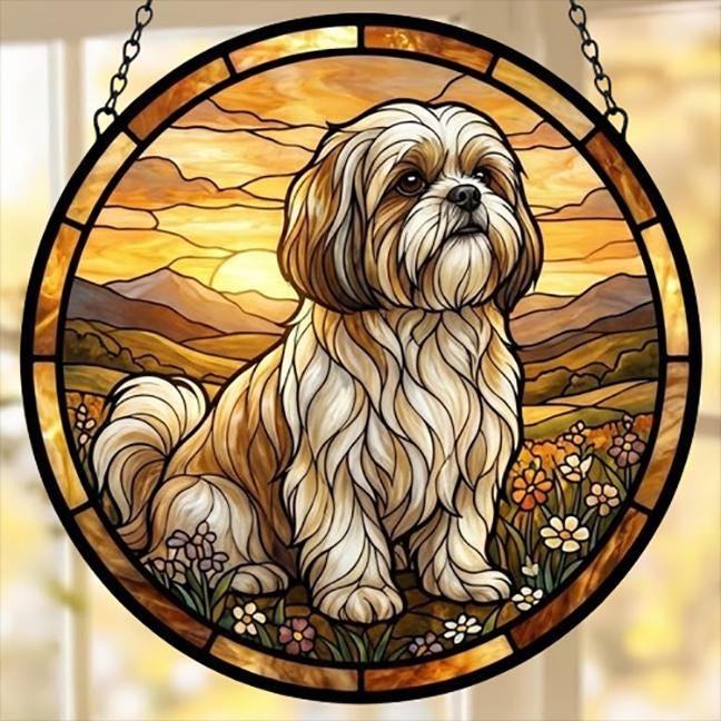 Custom Shih Tzu dog Stained Glass Suncatcher,  Pet Lover Gift, Housewarming Gift, Window Hangings