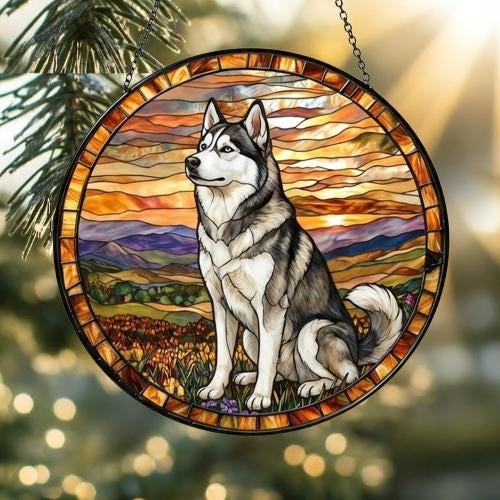 Custom Siberian Husky dog Stained Glass Suncatcher,  Pet Lover Gift, Housewarming Gift, Window Hangings - image 2