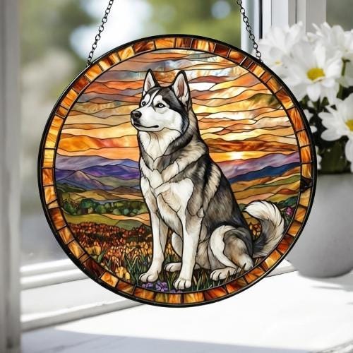 Custom Siberian Husky dog Stained Glass Suncatcher,  Pet Lover Gift, Housewarming Gift, Window Hangings - image 3