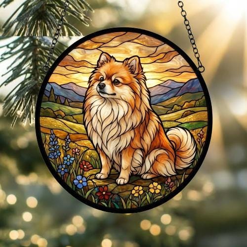 Custom Pomeranian dog Stained Glass Suncatcher,  Pet Lover Gift, Housewarming Gift, Window Hangings - image 2