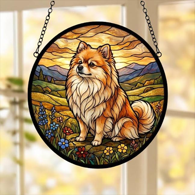 Custom Pomeranian dog Stained Glass Suncatcher,  Pet Lover Gift, Housewarming Gift, Window Hangings