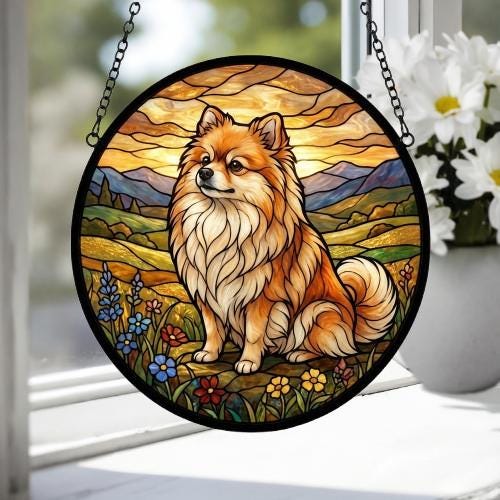 Custom Pomeranian dog Stained Glass Suncatcher,  Pet Lover Gift, Housewarming Gift, Window Hangings - image 4