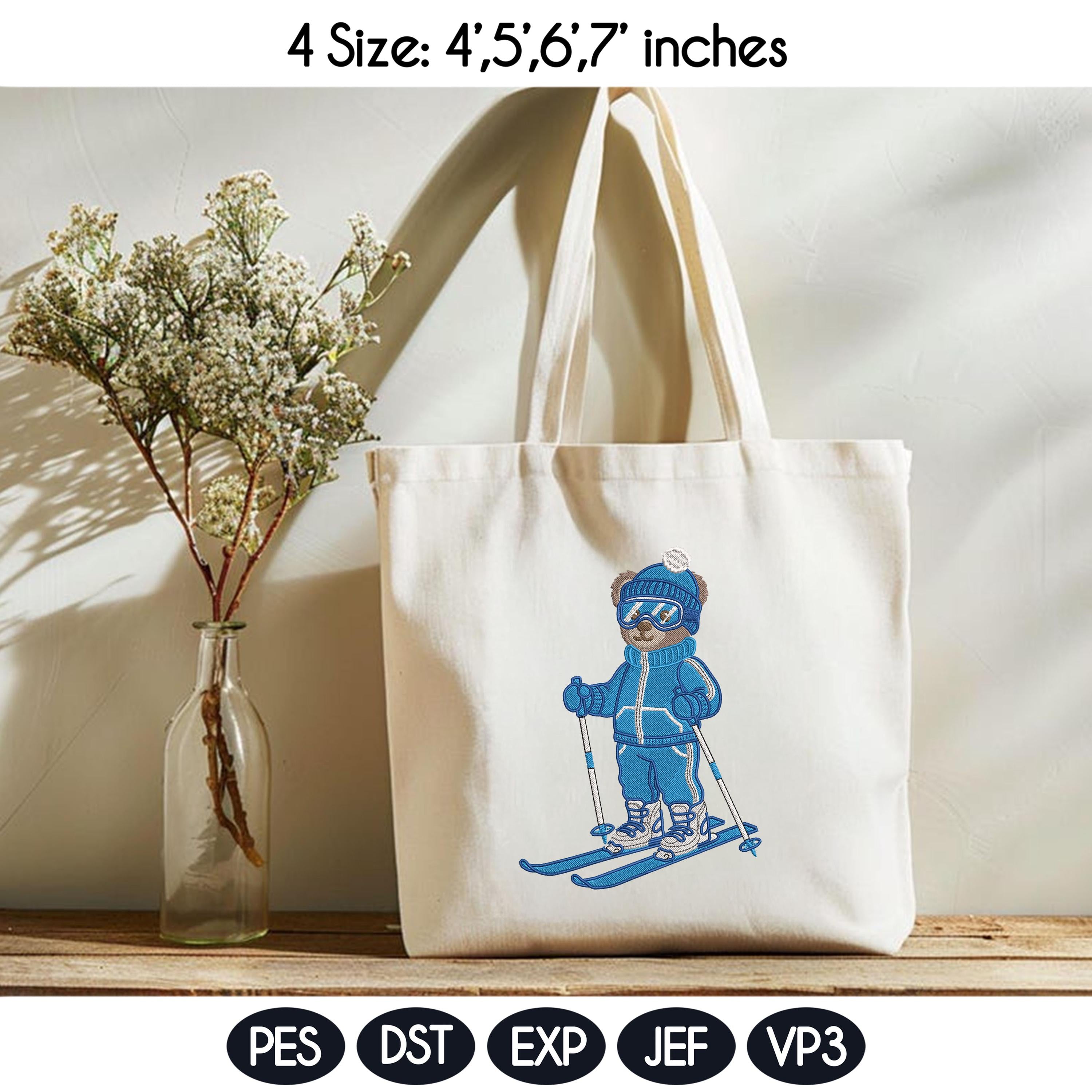 Skiing Bear Embroidery Design, Skiing Embroidery Design, Cozy Game Day Embroidery, Sport Bear Embroidery, Digital Download, Instant Download - image 5