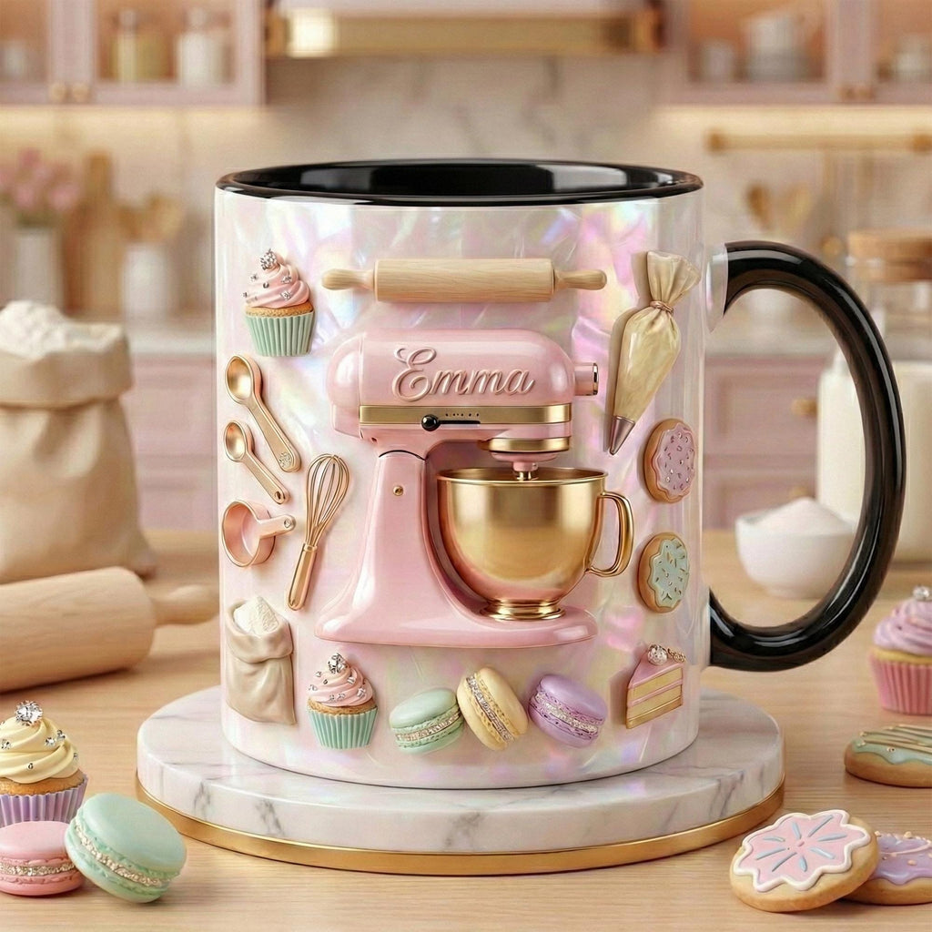 Custom Name Baker’s Dream 3D Effect Mug, Baking Lover Mug, Baking Tools Design, Kitchen Baking Gift For Her - image 3