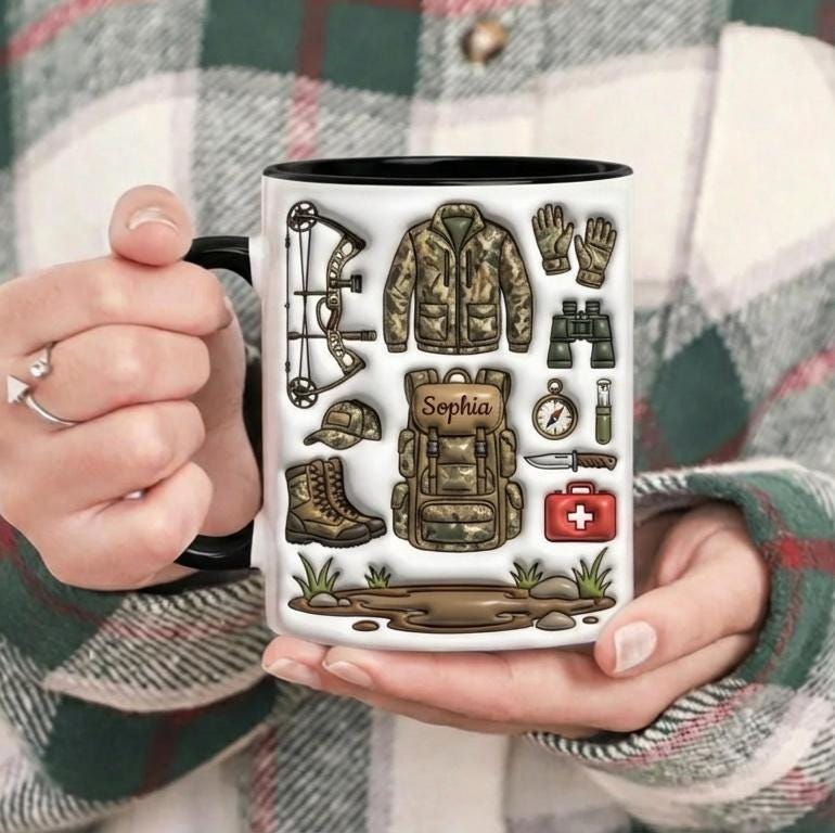 Personalized Hunting Mug, Custom Name Bow Hunting Lover Coffee Cup, Hunter Gift, Outdoor Hobby Mugs - image 2