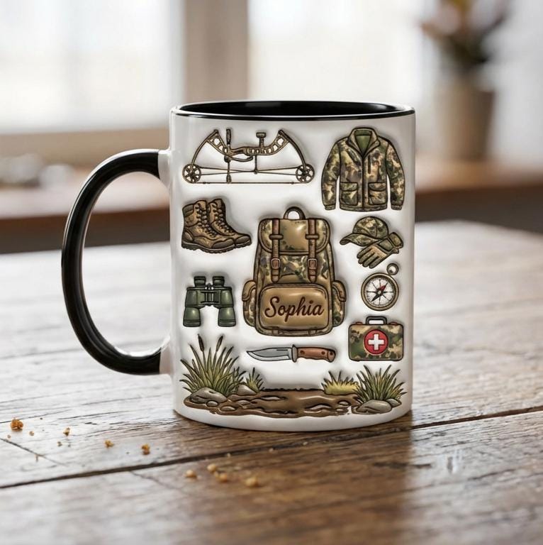 Personalized Bow Hunting Mug, Custom Name Hunting Lover Coffee Cup, Hunter Gift, Outdoor Hobby Mugs - image 2