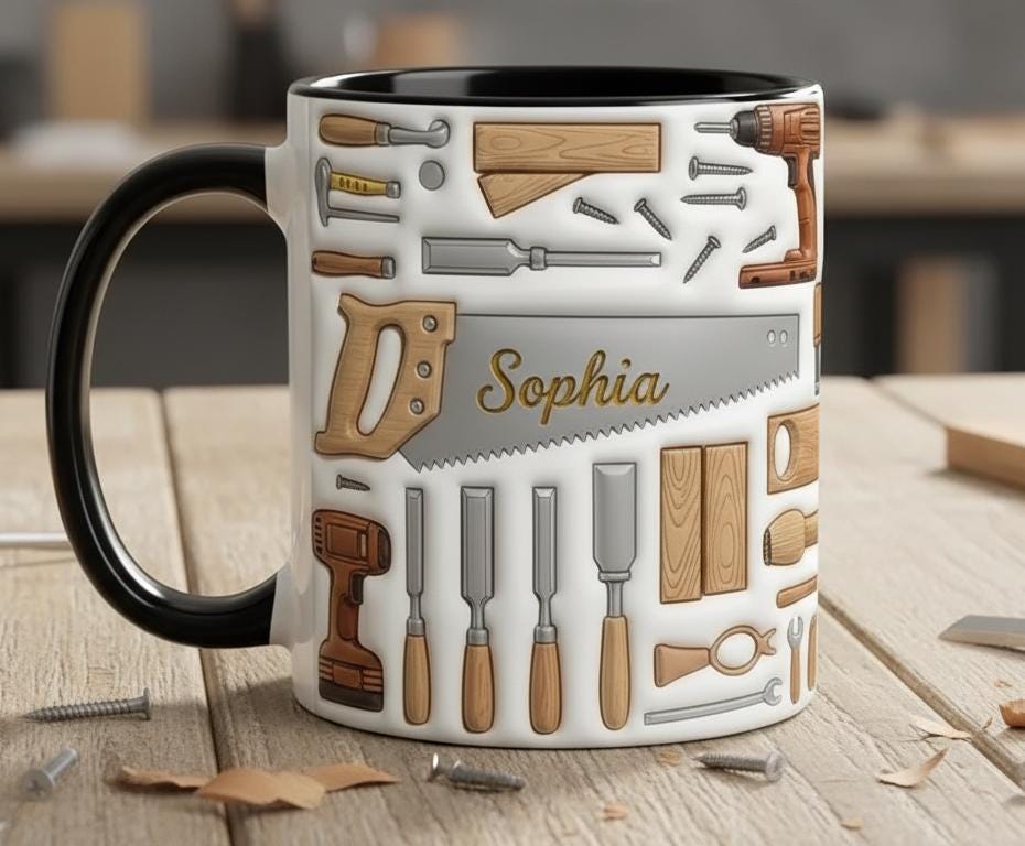 Personalized Carpentry Mug, Custom Name Woodworking Lover Cup, Gift for Dad Grandpa, Carpenter Cups