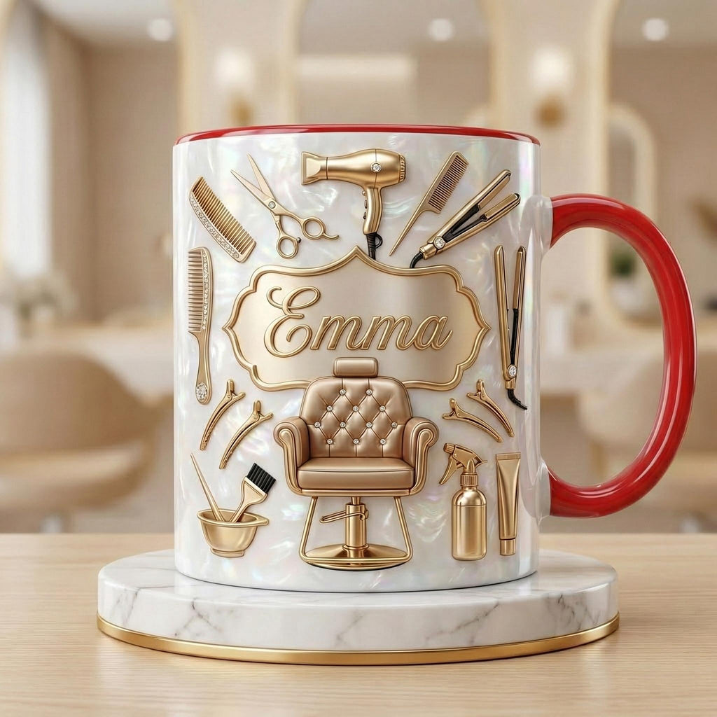 Custom Name Hairstylist Mug, 3D Effect Beauty Salon Owner Coffee Mug, Gift for Hairdresser, Cosmetology Graduation Gifts, Hair Dresser Gift - image 3