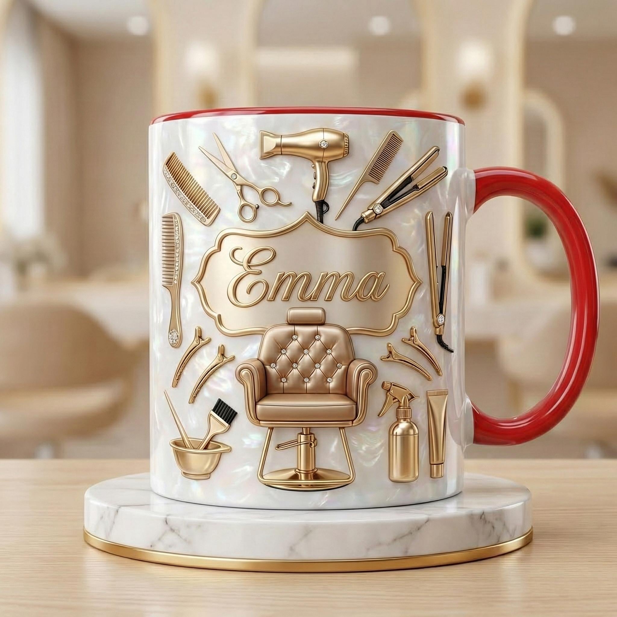 Custom Name Hairstylist Mug, 3D Effect Beauty Salon Owner Coffee Mug, Gift for Hairdresser, Cosmetology Graduation Gifts, Hair Dresser Gift - image 3