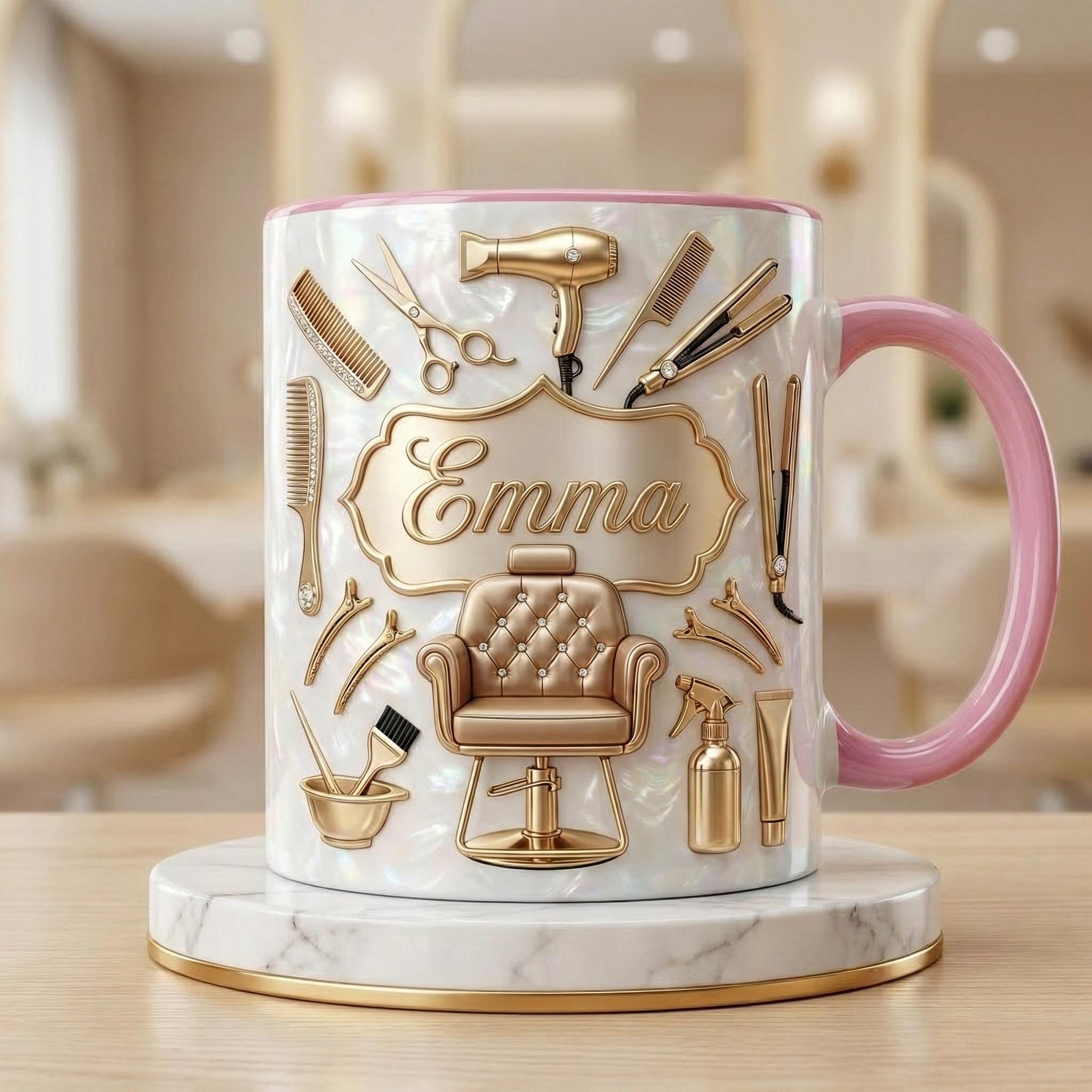 Custom Name Hairstylist Mug, 3D Effect Beauty Salon Owner Coffee Mug, Gift for Hairdresser, Cosmetology Graduation Gifts, Hair Dresser Gift - image 2