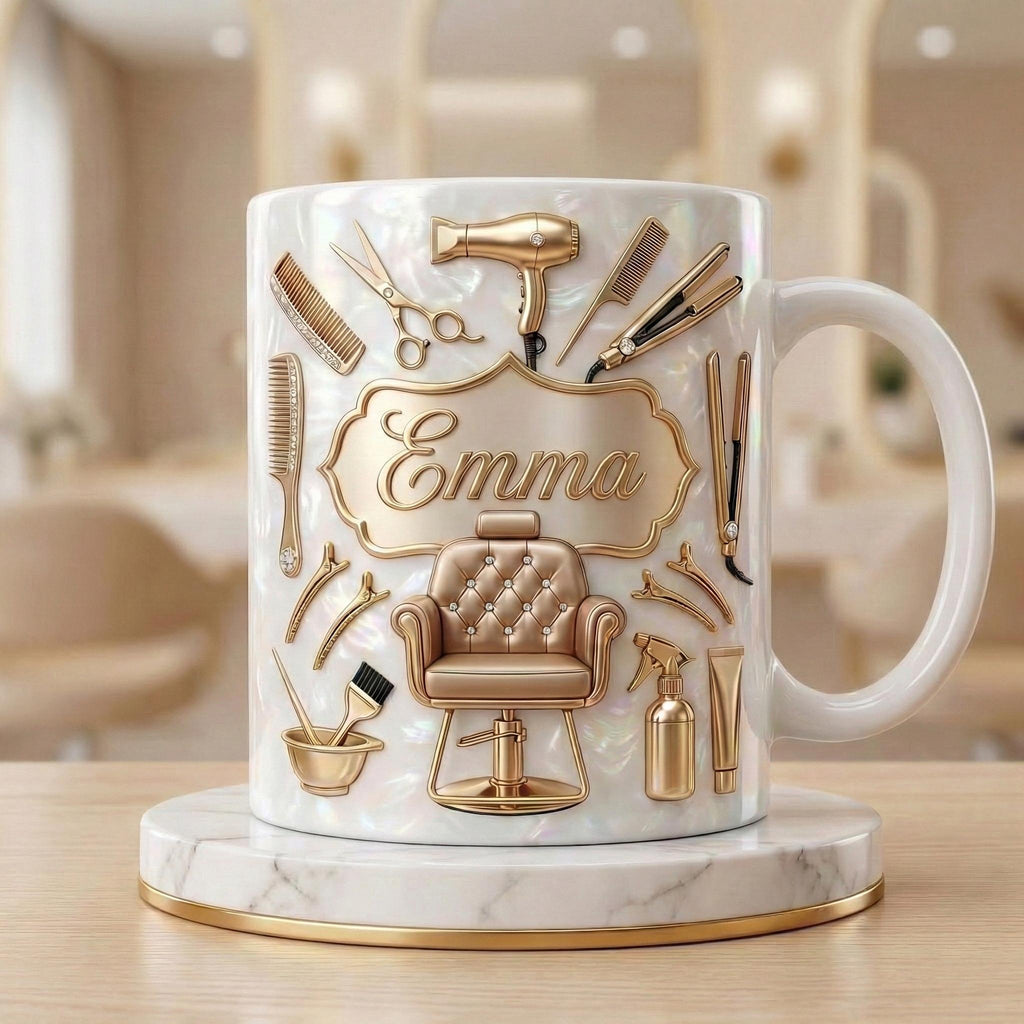 Custom Name Hairstylist Mug, 3D Effect Beauty Salon Owner Coffee Mug, Gift for Hairdresser, Cosmetology Graduation Gifts, Hair Dresser Gift