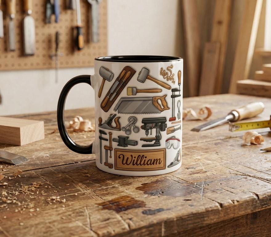 Personalized Carpentry Lover Mug, Custom Name Woodworking Cup, Gift for Dad Grandpa, Carpenter Cups