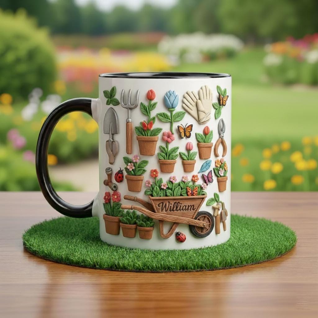 Personalized Gardening Mug, Custom Name Garden Coffee Cup, Gift for Man and Women, Plant Lover Cups
