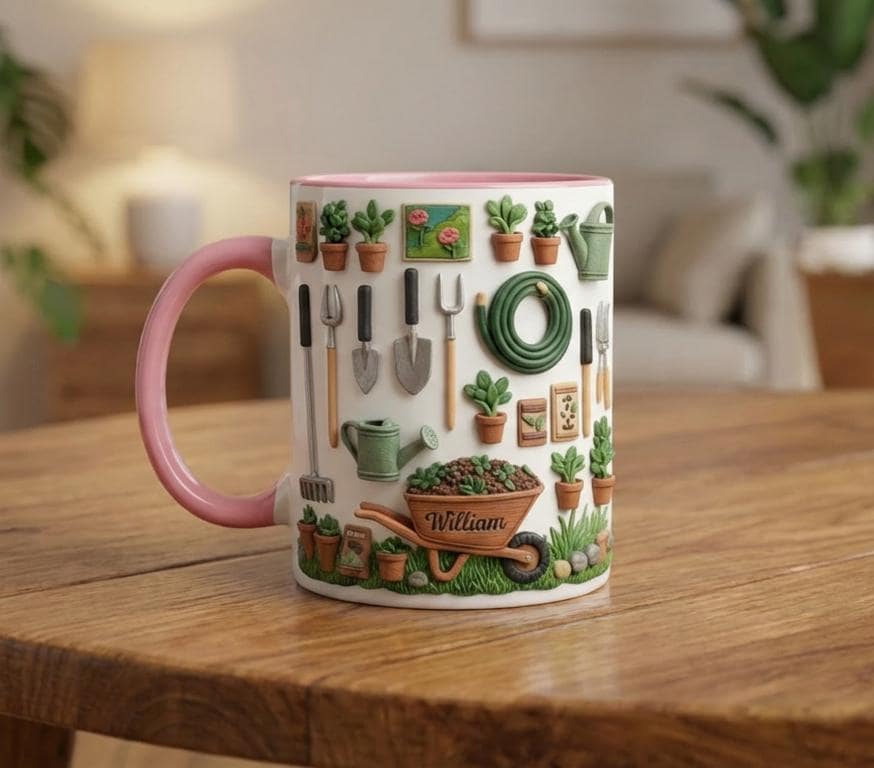 Custom Name Gardening Mug, Personalized Gardening Coffee Cup, Gift for Man and Women, Plant Lover Cups