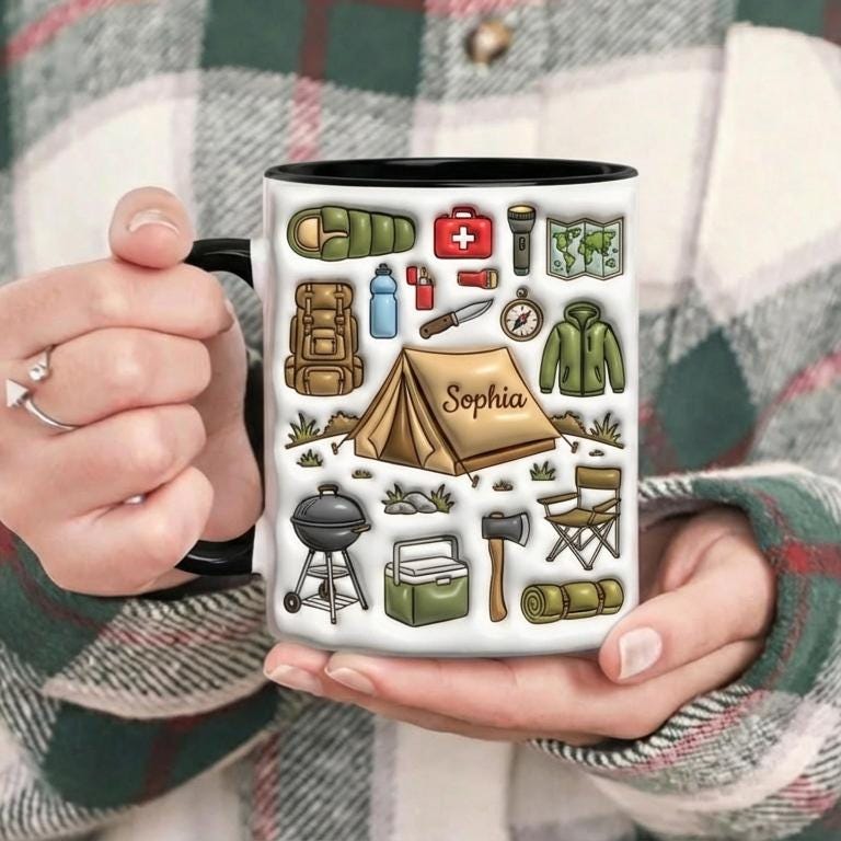 Custom Name Camping Mug, Personalized Hiking Trekking Lover Cup, Camping Gift, Outdoor Hobby Cups