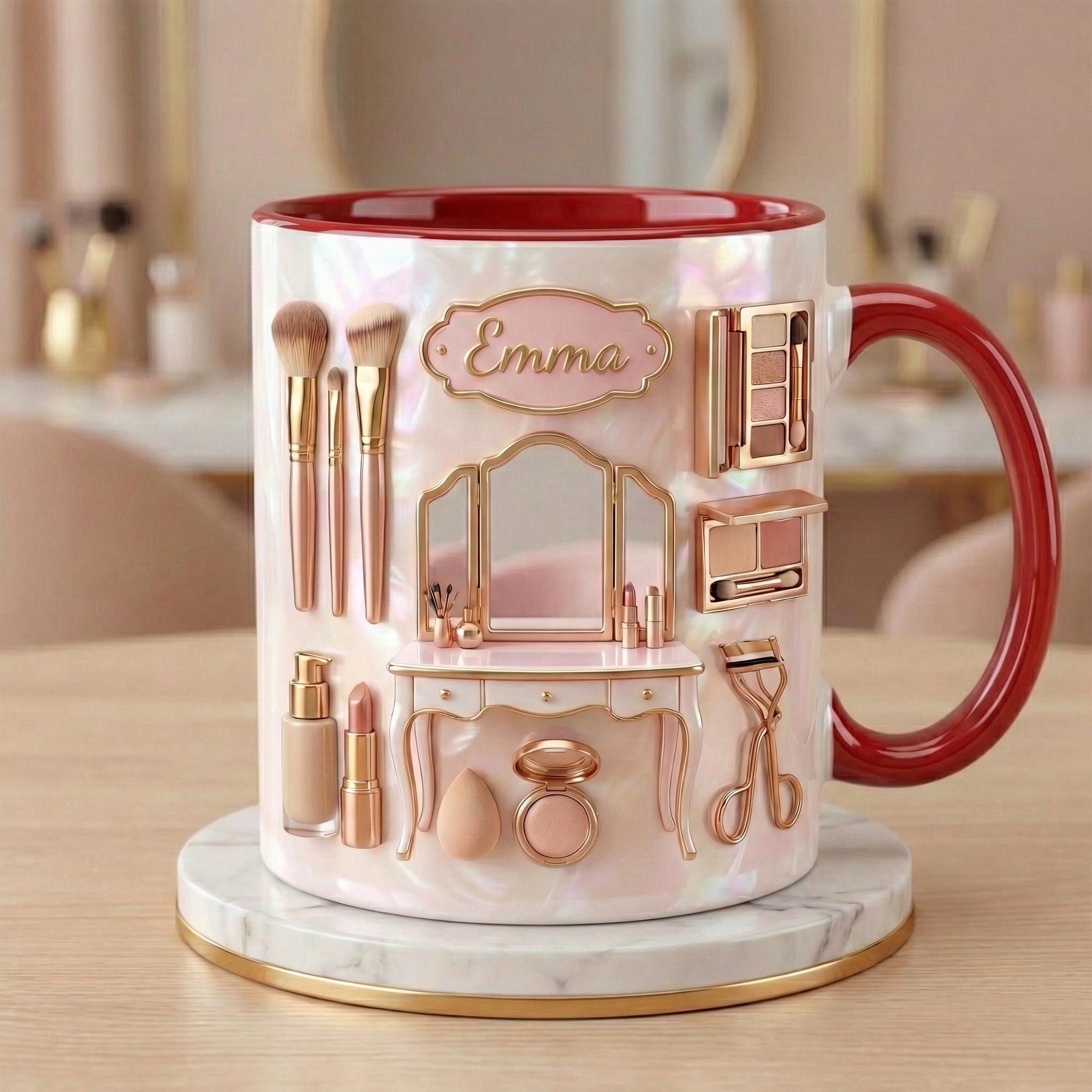 Custom Name Makeup Artist 3D Effect Mug, Makeup Accent Coffee Mug, Beauty Lover Gift Mug, Cosmetic Artist Ceramic Mug, Makeup Themed Gift - image 3
