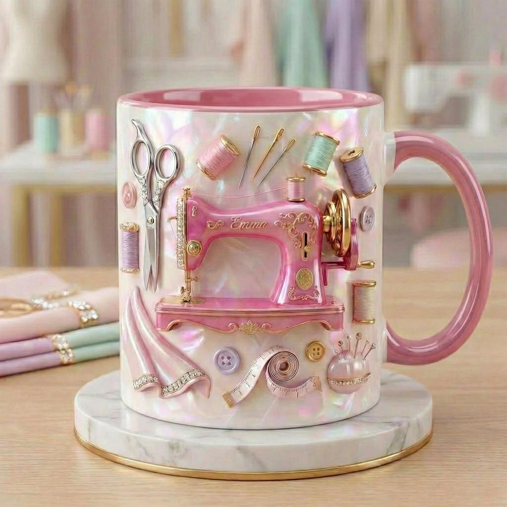 Personalized Sewing Machine 3D Effect Mug, Custom Craft Coffee Mug, Cute Sewing Lover Gift, Handmade Style Mug