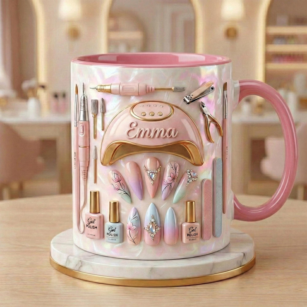 Custom Name Nail Tech 3D Effect Mug, Nail Artist Gift, Nail Art Coffee Mug, Manicurist Gift, Beauty Salon Mug - image 2
