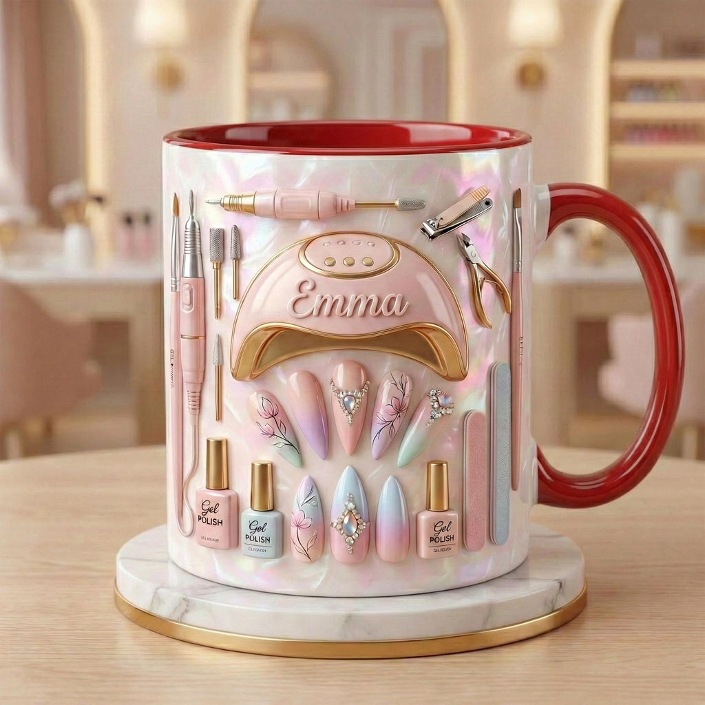 Custom Name Nail Tech 3D Effect Mug, Nail Artist Gift, Nail Art Coffee Mug, Manicurist Gift, Beauty Salon Mug