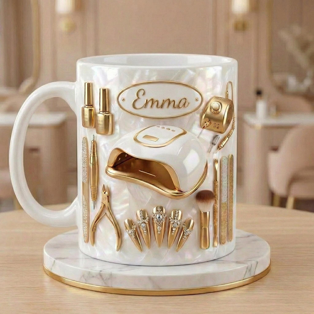 Personalized Nail Tech 3D Effect Mug, Nail Artist Gift, Nail Art Coffee Mug, Manicurist Gift, Beauty Salon Mug
