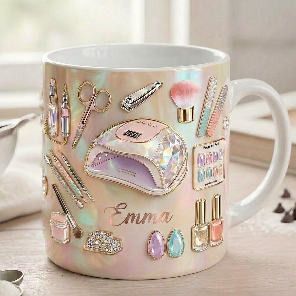 Custom Name Nail Tech 3D Effect Mug, Nail Artist Gift, Nail Art Coffee, Beauty Salon - image 4