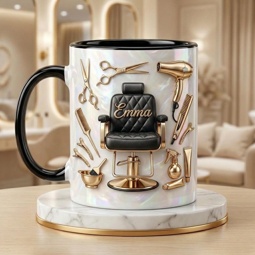 Custom Name Hairstylist Mug, 3D Effect Beauty Salon Owner Coffee Mug, Gift for Hairdresser, Hair Dresser Gift