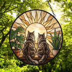 Custom Couple Maine Coon Cats Glass Suncatcher, Cat Plant Window Hanging, Cat Mom Gift, Cat Monstera Suncatcher, Plant Lover Gift - image 4