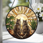 Custom Couple Maine Coon Cats Glass Suncatcher, Cat Plant Window Hanging, Cat Mom Gift, Cat Monstera Suncatcher, Plant Lover Gift - image 3