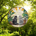 Custom Couple Persian Cats Glass Suncatcher, Cat Plant Window Hanging, Cat Mom Gift, Cat Monstera Suncatcher, Plant Lover Gift - image 4