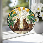Custom Couple Bengal  Cats Glass Suncatcher, Cat Plant Window Hanging, Cat Mom Gift, Cat Monstera Suncatcher, Plant Lover Gift - image 4