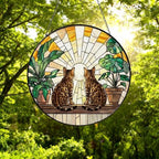 Custom Couple Bengal  Cats Glass Suncatcher, Cat Plant Window Hanging, Cat Mom Gift, Cat Monstera Suncatcher, Plant Lover Gift - image 5