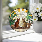Custom Couple Abyssinian  Cats Glass Suncatcher, Cat Plant Window Hanging, Cat Mom Gift, Cat Monstera Suncatcher, Plant Lover Gift - image 5