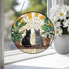 Custom Couple American Shorthair cat  Glass Suncatcher, Cat Plant Window Hanging, Cat Mom Gift, Cat Monstera Suncatcher, Plant Lover Gift - image 4