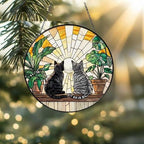 Custom Couple American Shorthair cat  Glass Suncatcher, Cat Plant Window Hanging, Cat Mom Gift, Cat Monstera Suncatcher, Plant Lover Gift - image 2