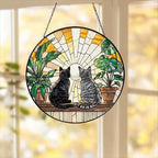 Custom Couple American Shorthair cat  Glass Suncatcher, Cat Plant Window Hanging, Cat Mom Gift, Cat Monstera Suncatcher, Plant Lover Gift