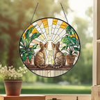 Custom Couple Devon Rex cats Glass Suncatcher, Cat Plant Window Hanging, Cat Mom Gift, Cat Monstera Suncatcher, Plant Lover Gift - image 3