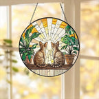 Custom Couple Devon Rex cats Glass Suncatcher, Cat Plant Window Hanging, Cat Mom Gift, Cat Monstera Suncatcher, Plant Lover Gift