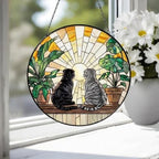 Custom Couple Scottish Fold cat Glass Suncatcher, Cat Plant Window Hanging, Cat Mom Gift, Cat Monstera Suncatcher, Plant Lover Gift - image 3