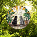 Custom Couple Scottish Fold cat Glass Suncatcher, Cat Plant Window Hanging, Cat Mom Gift, Cat Monstera Suncatcher, Plant Lover Gift - image 4