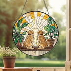 Custom Couple  Golden Retriever  dog Glass Suncatcher, dog Plant Window Hanging, dog Mom Gift, dog Monstera Suncatcher, Plant Lover Gift - image 3