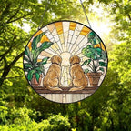 Custom Couple  Golden Retriever  dog Glass Suncatcher, dog Plant Window Hanging, dog Mom Gift, dog Monstera Suncatcher, Plant Lover Gift - image 5
