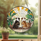 Custom Couple  Bulldog dog Glass Suncatcher, dog Plant Window Hanging, dog Mom Gift, dog Monstera Suncatcher, Plant Lover Gift - image 3